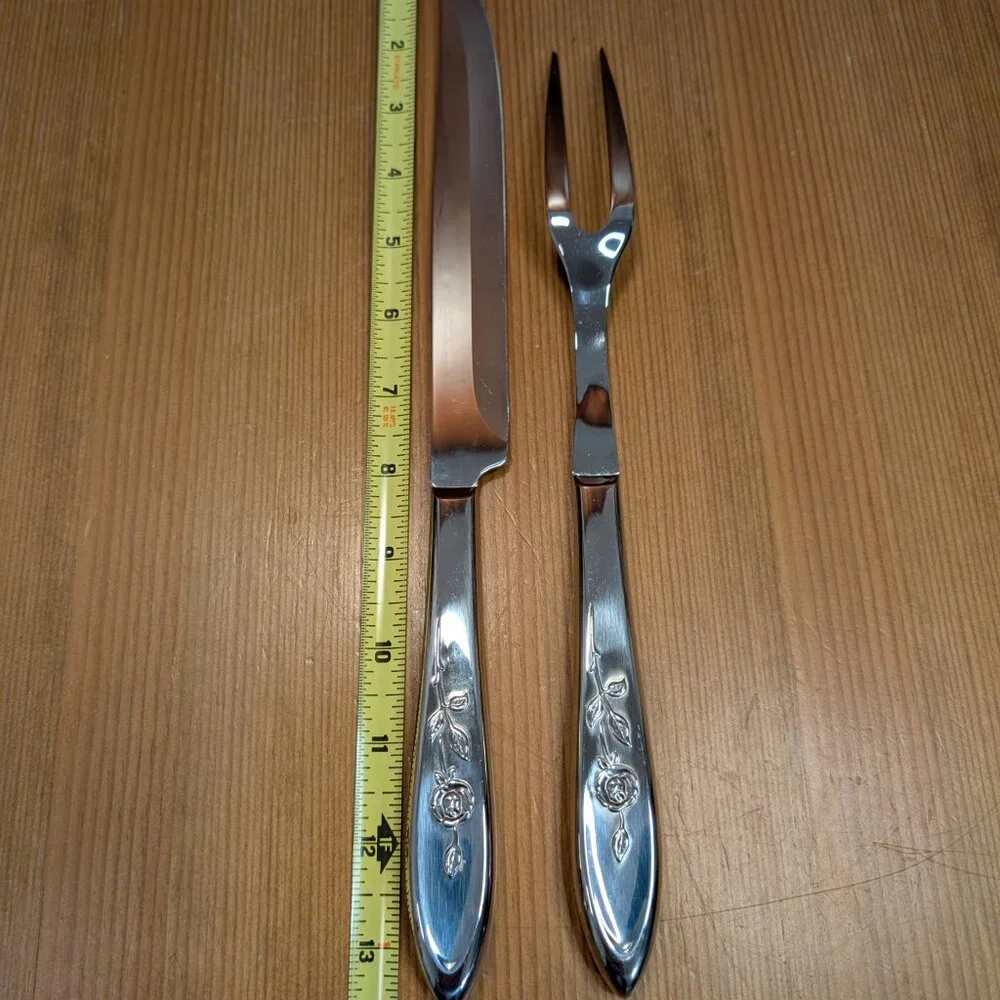 2pc Oneida / Imperial MY ROSE Stainless Steel Carving Knife and Fork Set - EUC